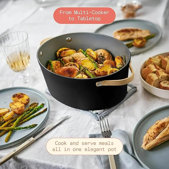 Beautiful 10-in-1 6Qt Electric Multi-Cooker by Drew Barrymore – Slow and Rice Cooker, Steamer, Dutch Oven, Sauté & More – Touch Display, Oven Safe, Dishwasher Safe (Black Sesame)