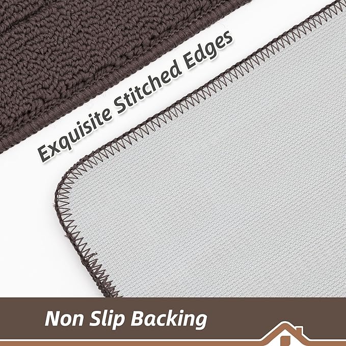 BEQHAUSE 30x18 Inch Kitchen Rug Mat Durable Kitchen Rugs Non-Slip Washable Absorbent Kitchen Mats for Floor Dirt-Resistant Semicircular Kitchen Mat (Brown)