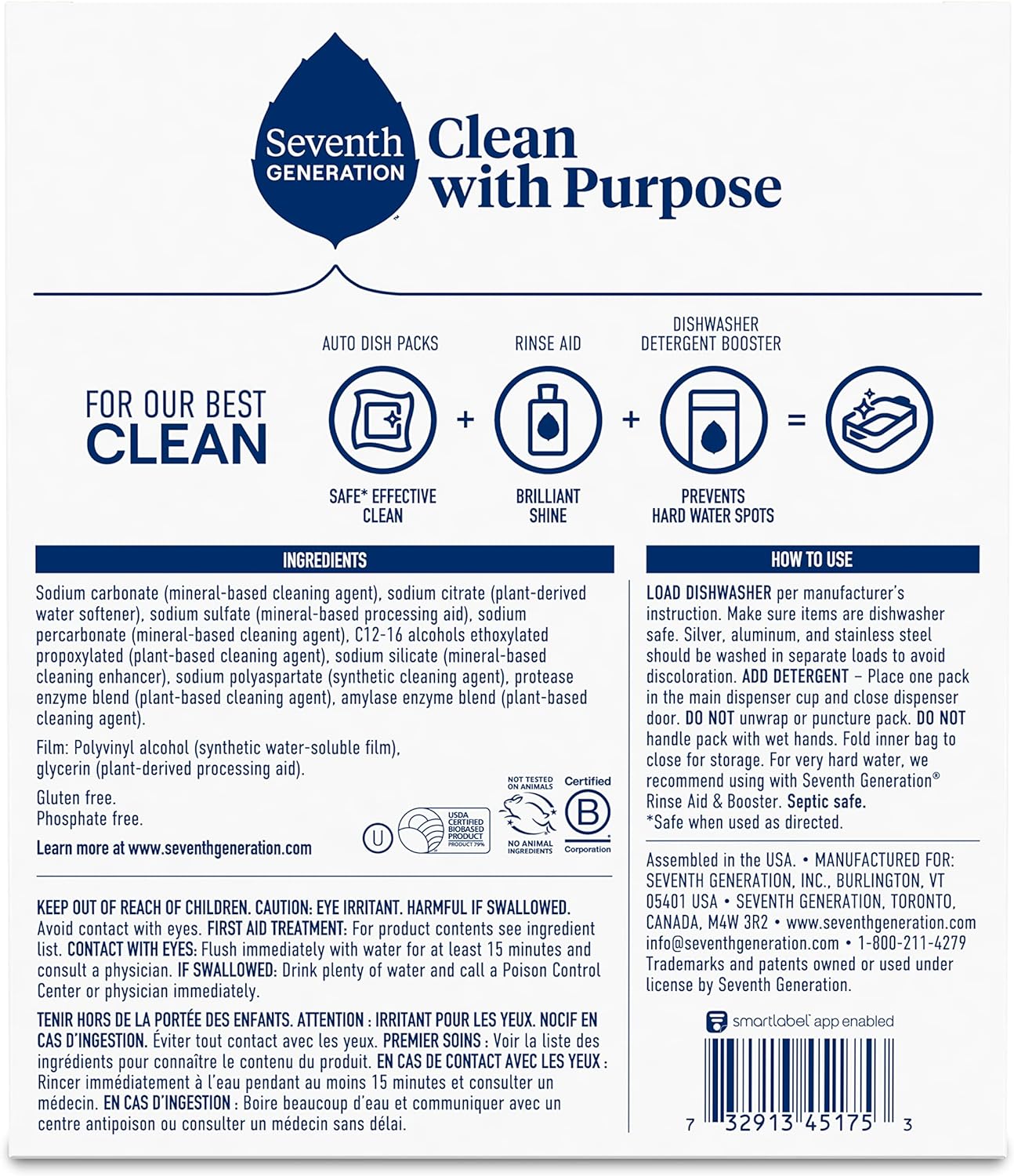 Seventh Generation Dishwasher Detergent Packs Free & Clear for sparkling dishes Dishwasher tabs 45 count