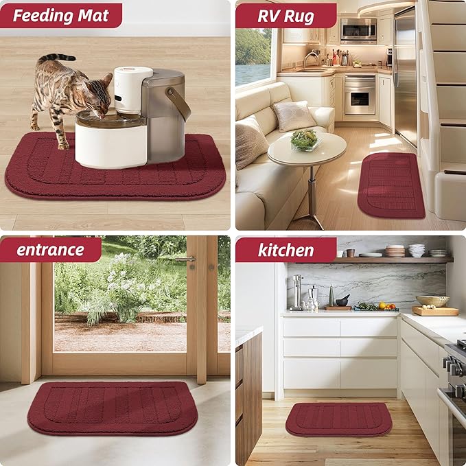 BEQHAUSE 30x18 Inch Kitchen Rug Mat Durable Kitchen Rugs Non-Slip Washable Absorbent Kitchen Mats for Floor Dirt-Resistant Semicircular Kitchen Mat (Red)