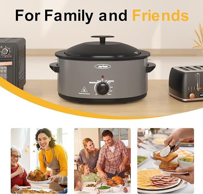 Sunvivi Roaster Oven with Self-Basting Lid, Electric 8-Quart Turkey Roaster Oven with Removable Pan and Rack, Stainless Steel, Gray