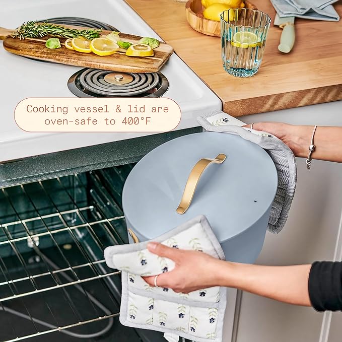 Beautiful 10-in-1 6Qt Electric Multi-Cooker by Drew Barrymore – Slow and Rice Cooker, Steamer, Dutch Oven, Sauté & More – Touch Display, Oven Safe, Dishwasher Safe (Cornflower Blue)