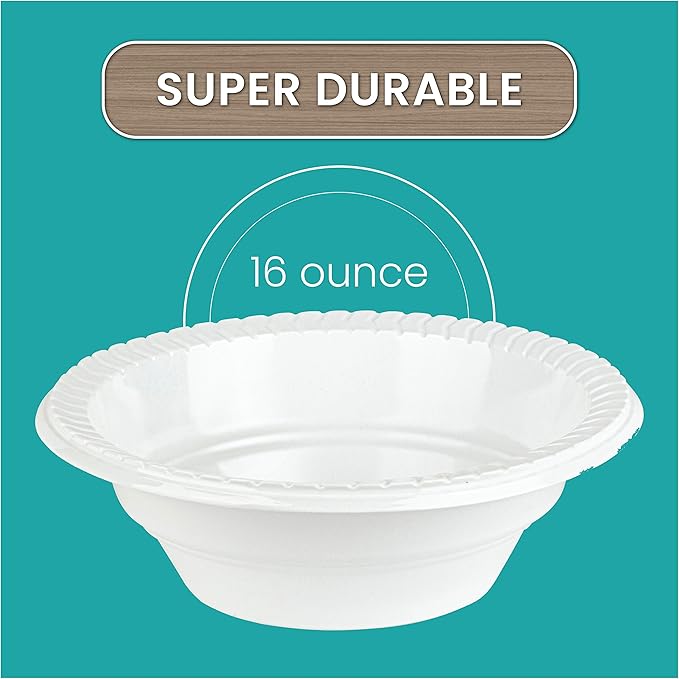 Plasticpro Round Plastic Bowls Microwaveable, Disposable, White, Dinnerware (200, 16 ounce)