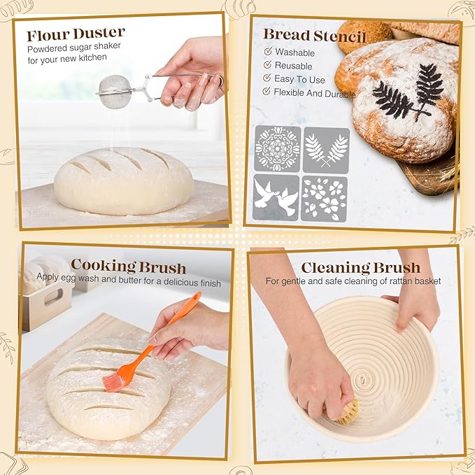 Sourdough Bread Baking Supplies, Sourdough Starter Kit, Bread Proofing Basket, Bread Making Tools Kit, Sour Dough Kit Tools, Sourdough Proofing Basket, Sourdough Kit Gifts for Bakers Women Wife Mom