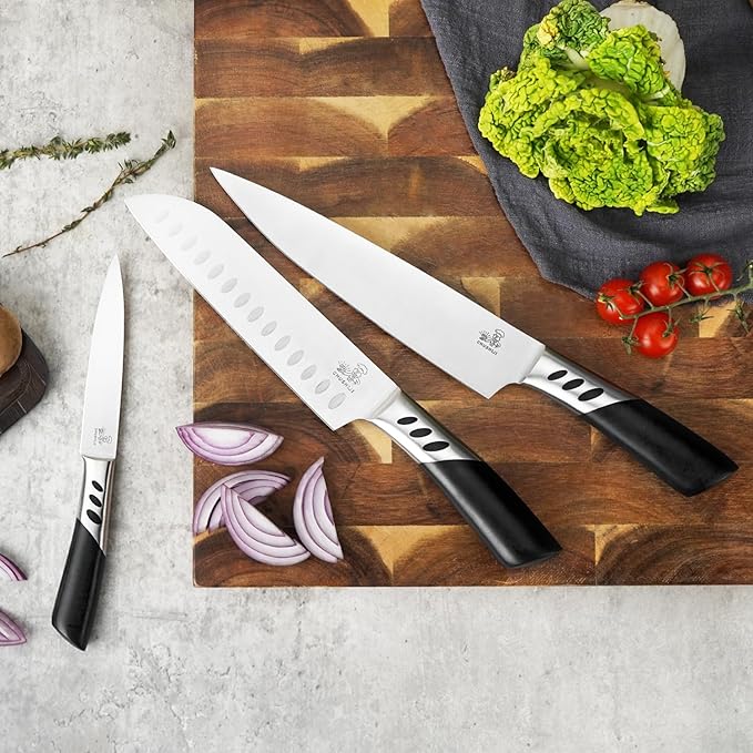 3PCS High Carbon Stainless Steel Kitchen Knife Set - 8" Chef Knife, 7" Santoku Knife, 5" Utility Knife | Sharp, Rust-Resistant Cooking Knives for Home Kitchen, BBQ| Ideal Gift for Cooks