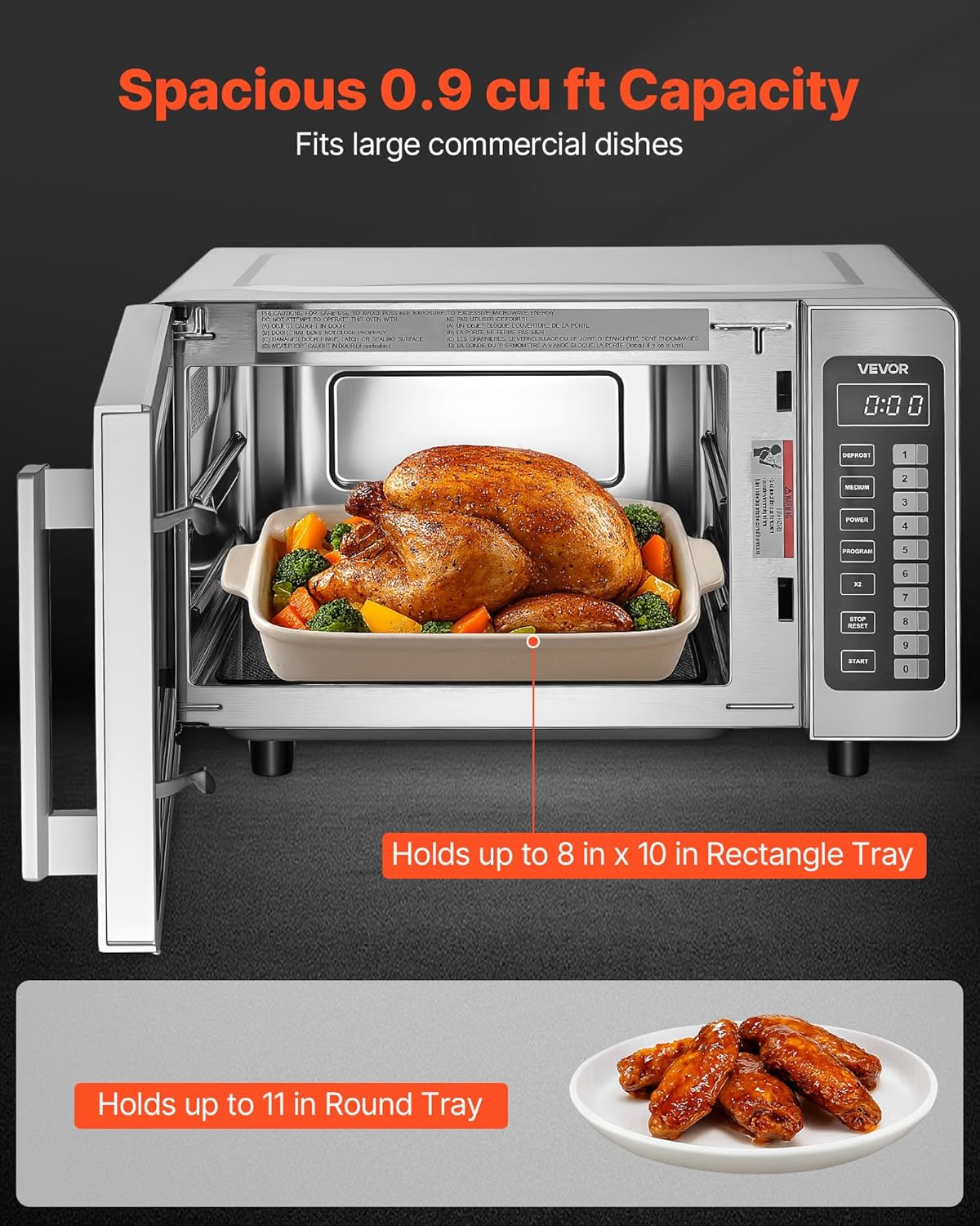VEVOR Countertop Microwave Oven, 0.9 Cu Ft, 1000W Digital Stainless Steel Microwave Oven with Touchscreen, 10 Cooking Presets, 5 Power Levels, Multi-Lock Door & Easy Clean Interior for Commercial Use
