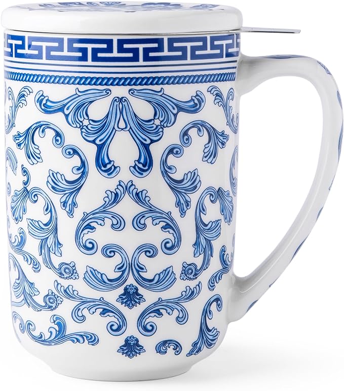 AmorArc Porcelain Tea Mug with Infuser and Lids, 18 Oz Large Cup Strainer with Bag Holder for Loose Leaf Tea, Steeping Coffee Mug for House-Warming Wedding Birthday Gift