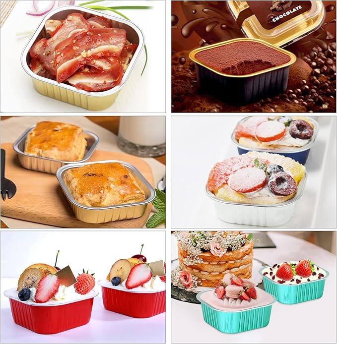 120pack 5oz Mini Cake Pans with Lids,LNYZQUS Aluminum Foil Cupcake Baking Cups Muffin Tin,Disposable Ramekins Small Cake Mini Brownie Baking Pan Cheesecake Containers -Cyan Blue