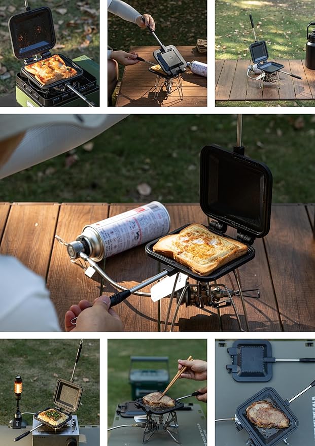 camping moon Sandwich Maker Hot Sand Single Burner Gas Fire Open Fire Compact Aluminum TT-1315 (Black)