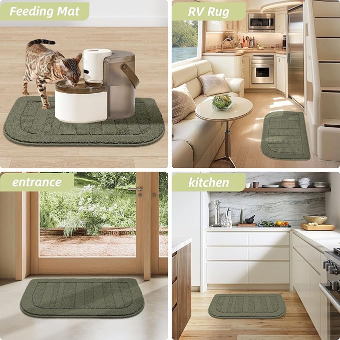 BEQHAUSE 30x18 Inch Kitchen Rug Mat Durable Kitchen Rugs Non-Slip Washable Absorbent Kitchen Mats for Floor Dirt-Resistant Semicircular Kitchen Mat (Green)