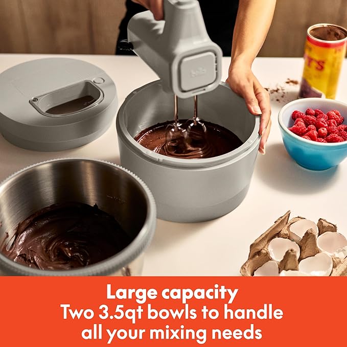 bella 3.5 Qt Hand & Stand Mixer, 2 in 1 Electric Mixer with Bowl, Dough Hook, Whisk & Egg Beater, Multifunctional Handheld Blender & Mixer for Baking, 200 Watt, Oatmilk
