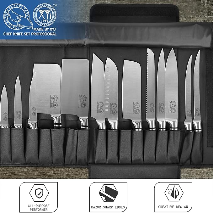 XYJ Knives Authentic Since 1986,Chef Knife Professional Set with Bag,Cleaver Butcher Knife for Meat Cutting Bag