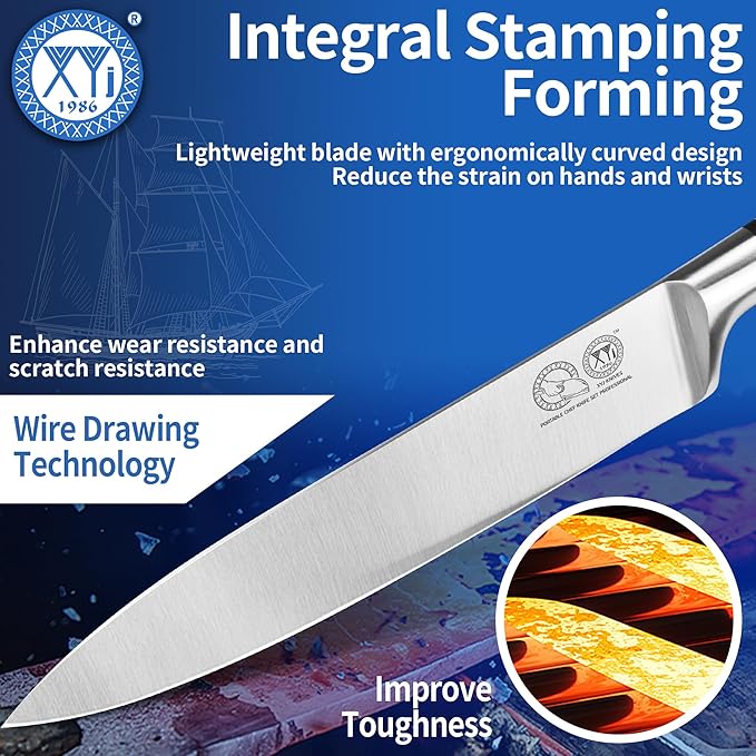 XYJ Knives,Professional Knife Sets for Master Chefs,13 Pcs Chef Knife Set with Magnetic Knife Block,Meat Cleaver Butcher for Camping