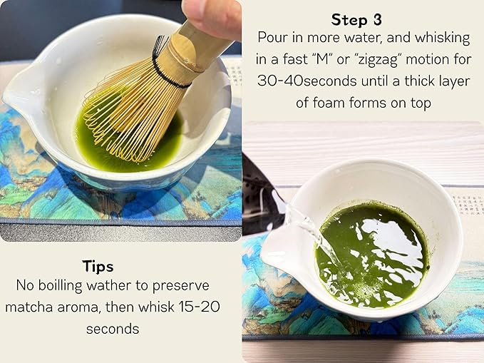 Matcha set, 8pcs Matcha Set Kit Includes Ceramic Matcha Bowl, Bamboo Whisk (Chasen), Whisk Holder, Sifter, Bamboo Scoop, Scoop Rest, Tea Towel, Matcha Whisk Set for Matcha Tea Ceremony, Blue