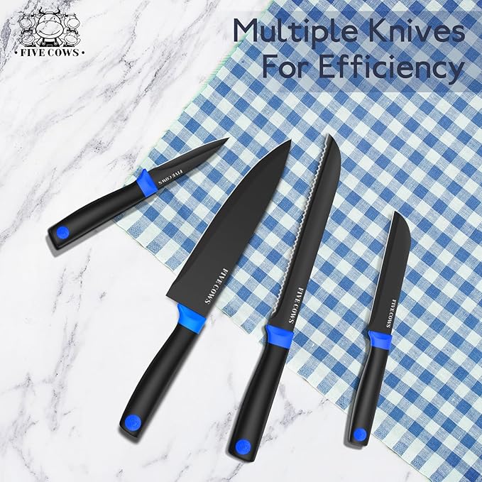 14 Pcs Kitchen Knife Block Set with Sharpener German High Carbon Stainless Steel Chef Knives, Razor-Sharp & Durable, Lightweight Anti-Slip Handle, Professional Set for Home & Kitchen (Blue)