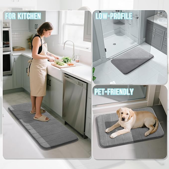 Yimobra Large Bath Mat 36"x24", Super Soft Quick Dry Memory Foam Bathroom Rug, Water Absorbent, Non Slip Backing Machine Washable for Tub Shower, Thick Comfort Support, Gray