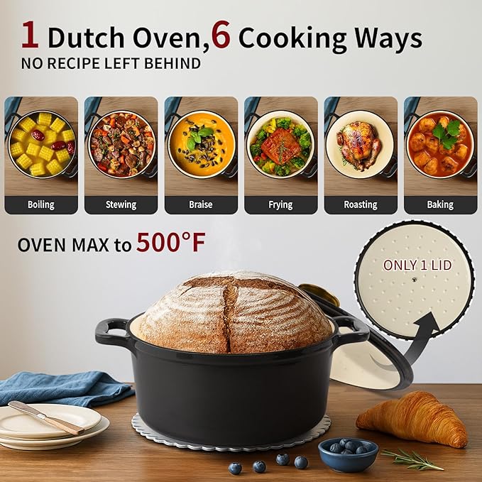 Enamel Cast Iron Dutch Oven with Lid,2.75QT Round Casserole Pot for Bread Baking, Braising, Roasting,Stews and Soups,Multipurpose Cookware,Oven Safe and Induction Compatible (2.75QT,Grey)