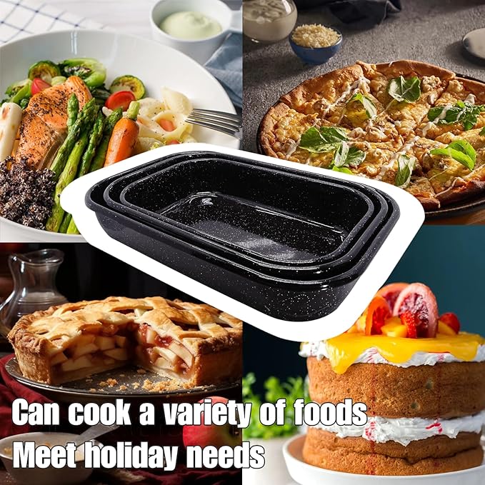 3-Pack Roasting Pans for Ovens Turkey Roaster Pan set Deep Lasagna Baking Pan,17/15/13Inch Spotted Enamel Steel Vessel Used for Cake Dinners Thanksgiving Cooking Safe Easy to Clean Bakeware