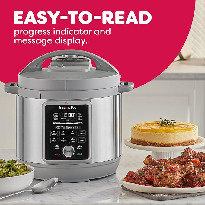 Instant Pot, 6-Quart Whisper Quiet 9-in-1 Electric Pressure Cooker, Slow Rice Steamer, Sauté, Yogurt Maker, Warmer & Sterilizer, Free App with 800+ Recipes, Stainless Steel