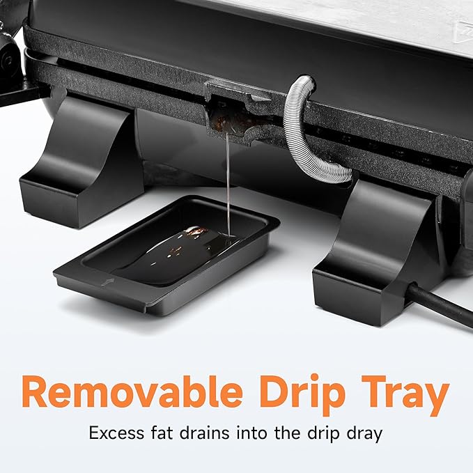 SUSTEAS Panini Press Sandwich Maker and Electric Indoor Grill with Temperature Setting and Grease Tray, Easy Clean Nonstick Grids, Opens 180° to Fit Any Type or Size of Food, 1500W, BBQ, Black