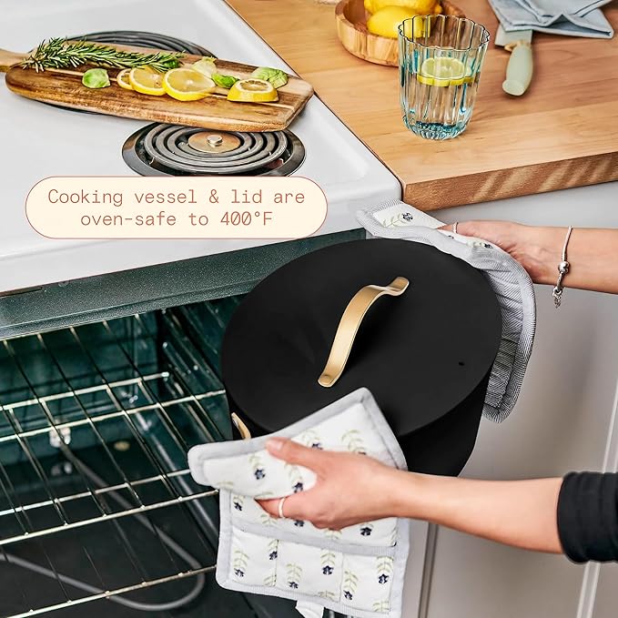 Beautiful 10-in-1 6Qt Electric Multi-Cooker by Drew Barrymore – Slow and Rice Cooker, Steamer, Dutch Oven, Sauté & More – Touch Display, Oven Safe, Dishwasher Safe (Black Sesame)