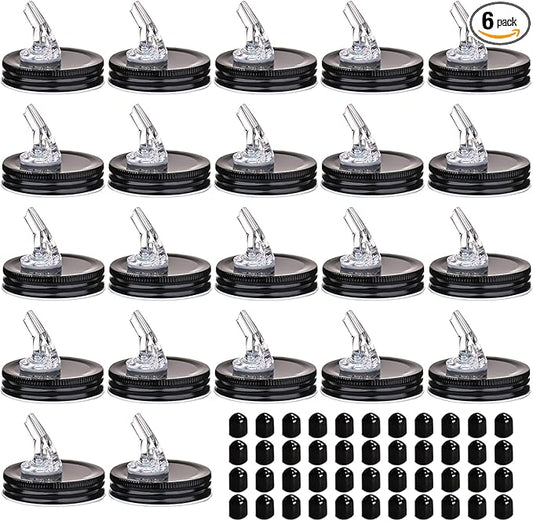 Mason Jar Pour Spouts. free flow Mason Jar Pour Spouts, mason jar for spout regular mouth size 70mm dispenser germination cover. Leak-Proof 22-Pack + 44 Black Lid Caps (22 Pack BlacK)