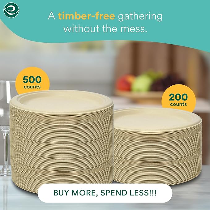ECO SOUL Compostable Paper Plates 6 Inch (400 Count) Heavy Duty Disposable Dessert Plates, Eco-Friendly Sugarcane Bagasse Small Plates For Appetizer- Natural Brown
