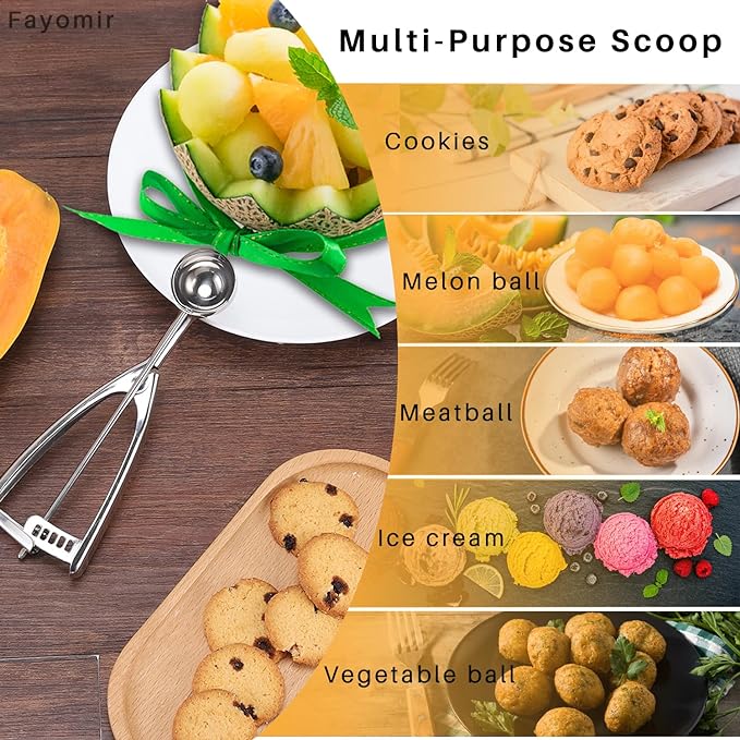 Cookie Scoop Set - Small/1 Tbsp, Medium/2 Tbsp, Large/3 Tbsp - Cookie Dough Scoop, Cookie Scoops for Baking Set of 3,18/8 Stainless Steel Melon Baller Scoops Ice Cream Scoop