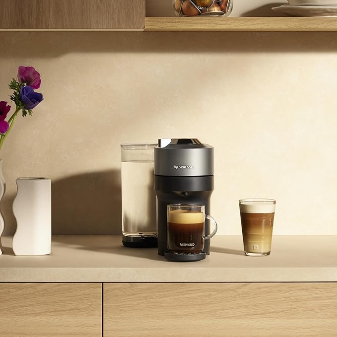 Nespresso Vertuo Pop+ Deluxe Coffee and Espresso Maker by Breville with Milk Frother, 1500 watts, Titan