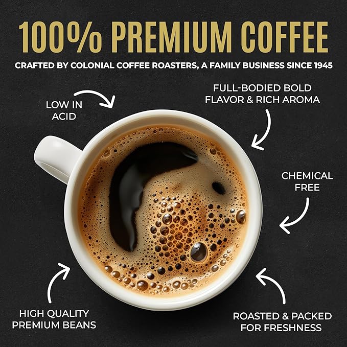 Colonial Coffee 32 Count Single Pot Coffee Packets – 100% Arabica Dark Roast | Pre-Measured Frac Packs for 12 Cup Maker | Bulk Ground Gourmet Coffee for Home & Office