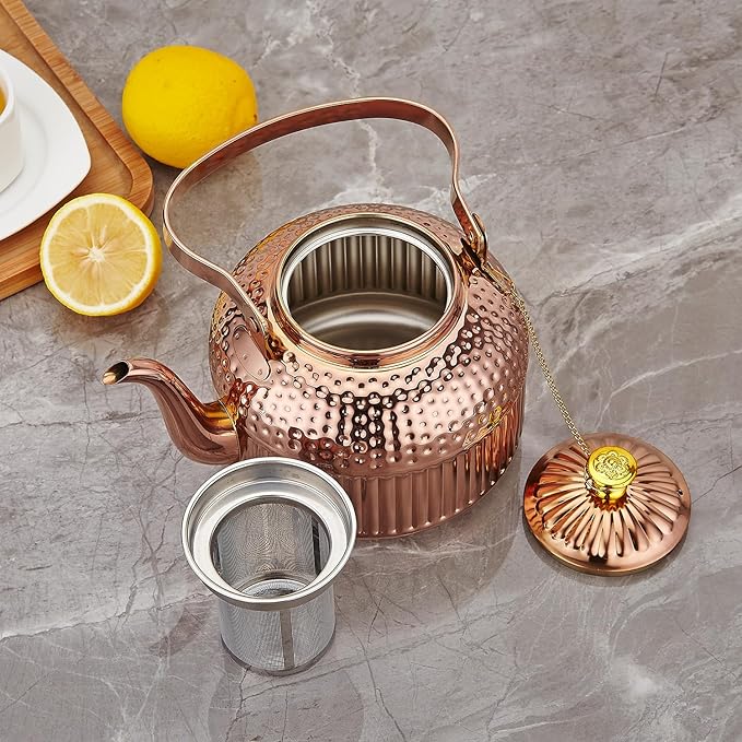 SANQIAHOME Antique 1.2L (40Oz) Stainless Steel Teapot with Infuser copper