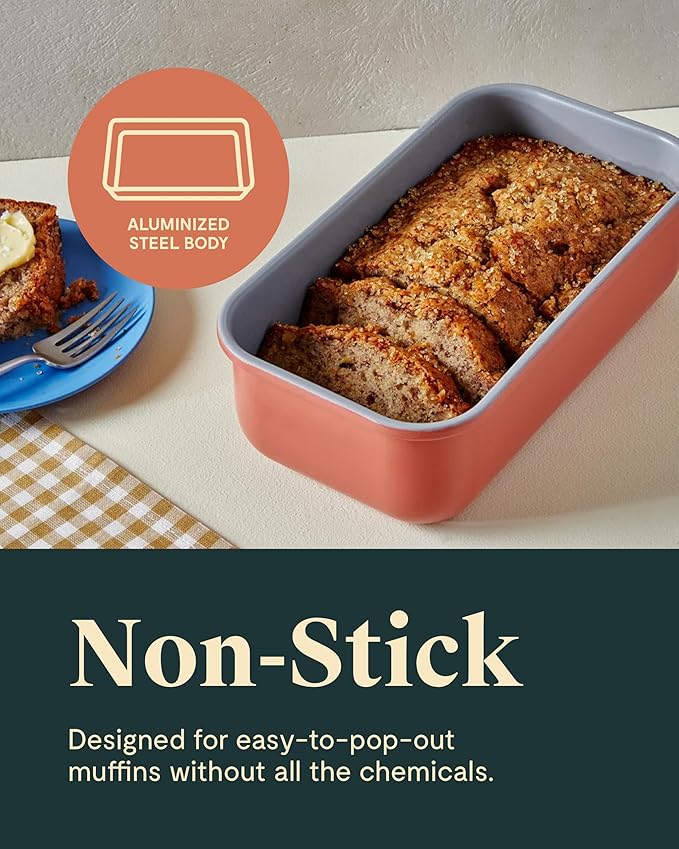 Caraway Non-Stick Ceramic 1 lb Loaf Pan Duo - Naturally Slick Ceramic Coating - Non-Toxic, PTFE & PFOA Free - Perfect for Pound Cakes, Breads, & More - Marigold