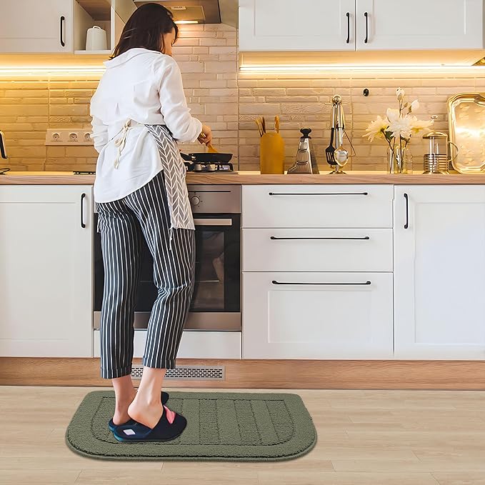 BEQHAUSE 30x18 Inch Kitchen Rug Mat Durable Kitchen Rugs Non-Slip Washable Absorbent Kitchen Mats for Floor Dirt-Resistant Semicircular Kitchen Mat (Green)