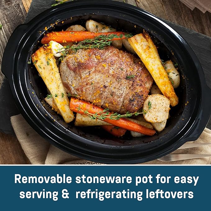 Elite Gourmet MST-1234B## 6 Quart Diamond Pattern Slow Cooker, Removable, Dishwasher-Safe Stoneware Pot with Tempered Glass Lid, Cool-Touch Handles, 6 Quart, Black