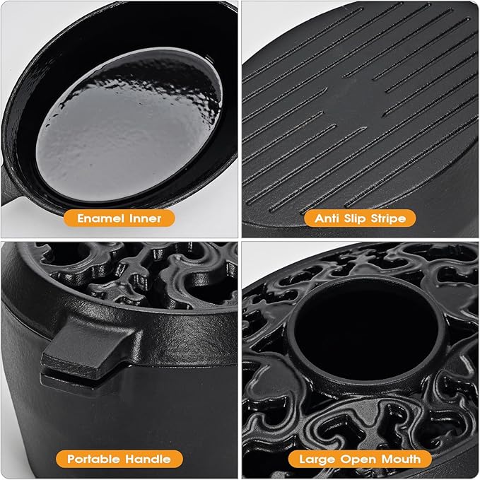 Wood Stove Steamer,2.5Quart Cast Iron Humidifier for Wood Stove,Large Capacity Wood Stove Humidifier,Large Diameter Mouth Lattice Top Rust Resistant Fireplace Humidifier Pot,Black
