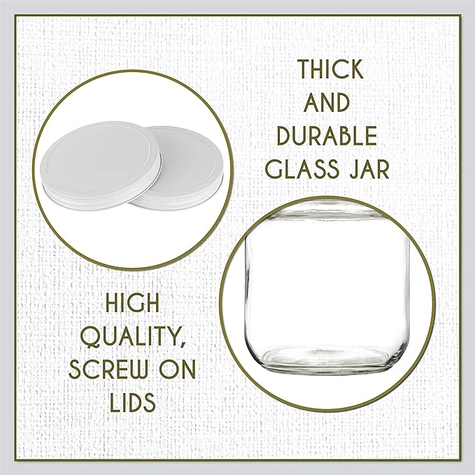 kitchentoolz Half Gallon Mason Jar Wide Mouth with Airtight Metal Lid - Safe for Fermenting Kombucha Kefir - Curing Pickling, Storing and Canning - BPA-Free Dishwasher Safe (White Lid, 4)