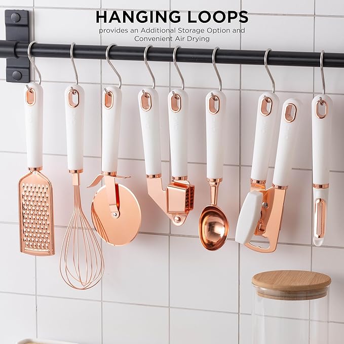 COOK WITH COLOR Kitchen Gadget Set Copper Plated Stainless Steel Utensils with Soft Touch Handles, Copper White, 7 Pieces