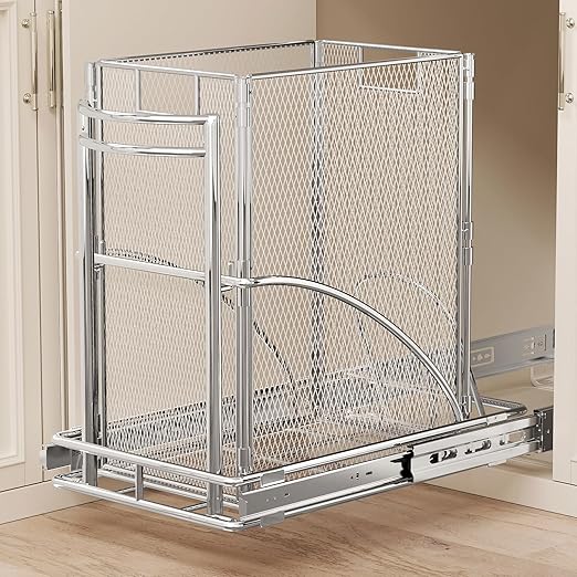 Cabinet Trash Can Pull Out Kit, Heavy Duty Under Sink Garbage Can Pull Out Track + 7 Gal Bin, Under Cabinet Slide Out Organizer, Trash Can Drawer Slide for Counter, Botes de Basura para Cocina