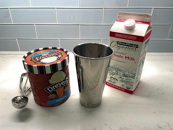 Metal Magery Stainless Steel Milkshake Cups Immersion Hand Blender Malt Cup 30 oz Set of 2