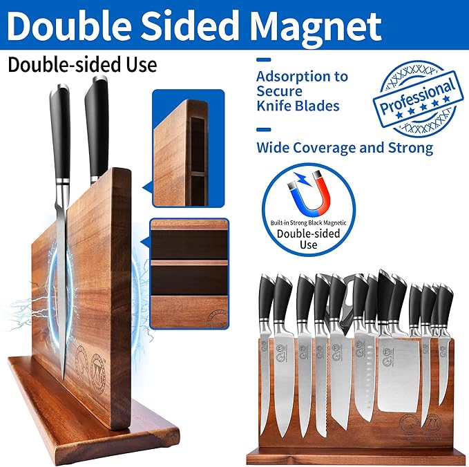 XYJ Knives,Professional Knife Sets for Master Chefs,13 Pcs Chef Knife Set with Magnetic Knife Block,Meat Cleaver Butcher for Camping