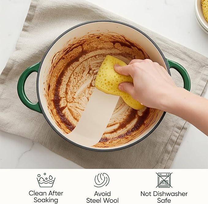 4.5 Quart Dutch Oven Pot with Lid, Non Stick Enameled Cast Iron Dutch Oven for Bread Baking, Heavy-Duty, Oven Safe Ceramic Cookware Up to 500°F for Baking, Braising, Stews, Roasting, Green