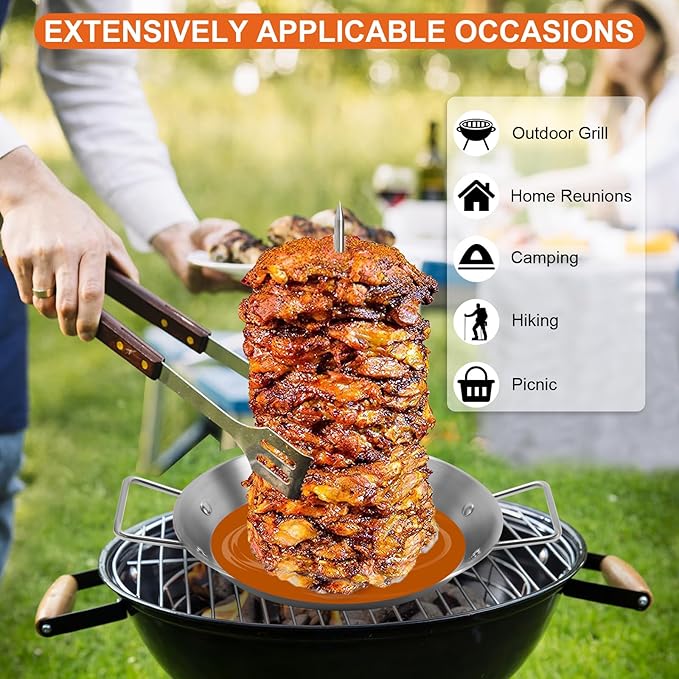 Al Pastor Skewer for Grill, Stainless Steel Vertical Skewer, Brazilian Vertical Spit with 5 Spikes(6"/8”/10"/12”/14")& Brushes, for Tacos Al Pastor, Shawarma Kebabs Smoker Oven BBQ Dishes