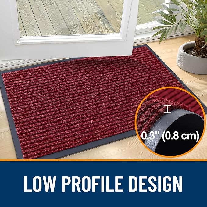 OLANLY Front Door Mat Indoor Outdoor Entrance, Waterproof Heavy Duty Doormat, Fade Resistant, Low Profile, Easy Clean Patio Porch Welcome Floor Mats for Entry, 71x24, Wine Red