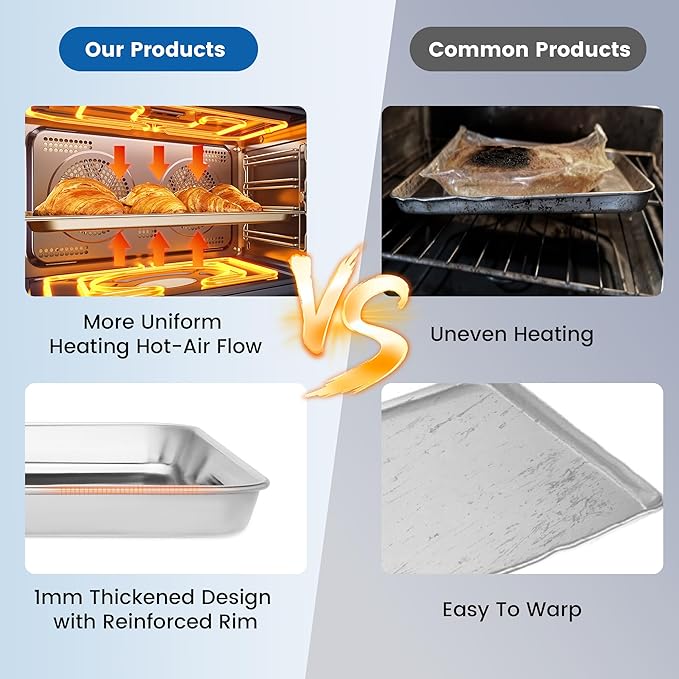 6 Pack Stainless Steel Baking Sheet Pans, 9" L × 7" W × 1" H Cookie Sheets for Toaster Oven, Rust-Resistant, Dishwasher Safe