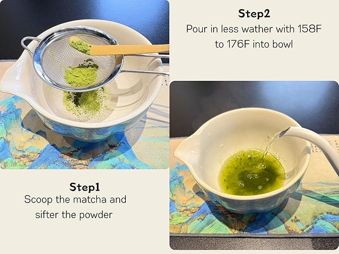 Matcha set, 8pcs Matcha Set Kit Includes Ceramic Matcha Bowl, Bamboo Whisk (Chasen), Whisk Holder, Sifter, Bamboo Scoop, Scoop Rest, Tea Towel, Matcha Whisk Set for Matcha Tea Ceremony, Blue