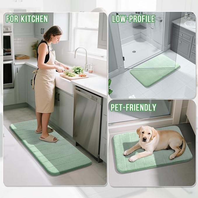 Yimobra Memory Foam Bath Mat, Super Soft Absorbent Bathroom Rug Non Slip 24x17 Inch, Quick Dry, Machine Washable Floor Carpet for Tub Shower, Home Decor Accessories, Pale Green
