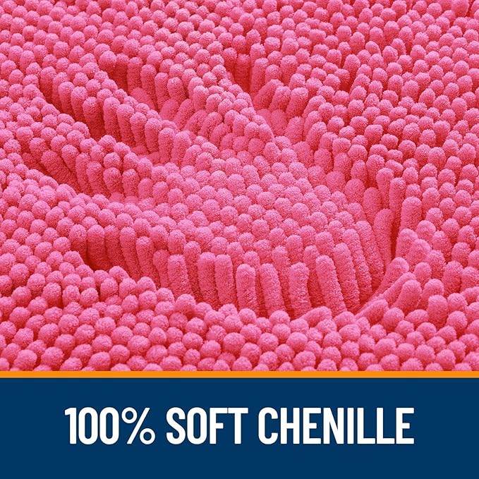 OLANLY Bathroom Rugs Sets 2 Piece, Soft Absorbent Chenille Bath Mats and U-Shaped Contour Toilet Mat Area Rug Set, Machine Washable Bath Carpet, Home Decor Accessories(30"x20"+24"x20", Hot Pink)