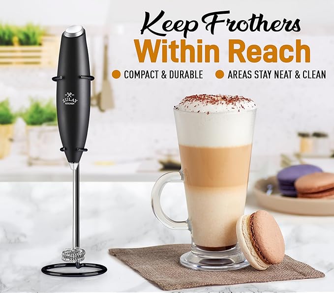 Zulay Kitchen Original Frother Stand for Milk Frothers - Heavy Duty, Premium Rust Resistant Milk Frother Holder for Multiple Types of Handheld Frothers (Black)