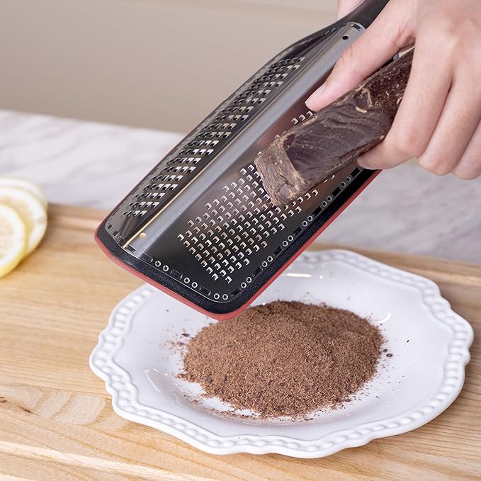 Cohesion Zester Grater for Kitchen with Double-sided - Kitchen Lemon Zester Tool for Cheese, Citrus, Garlic, Ginger, Nutmeg, Chocolate, Fruits, Vegetables with Sharp Premium Stainless Steel Blade, Red