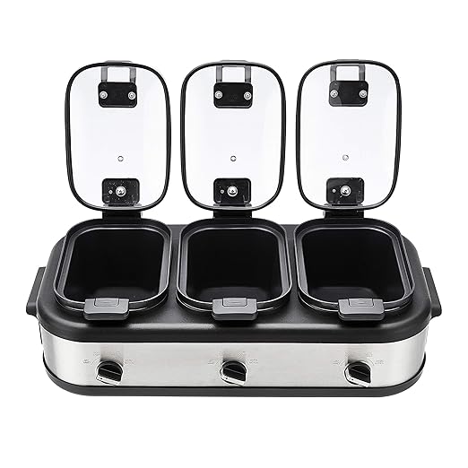 Amazon Basics Stainless Steel 3 x 2.5 Quarts Triple Slow Cooker, Brushed Stainless Steel (Previously AmazonCommercial brand)